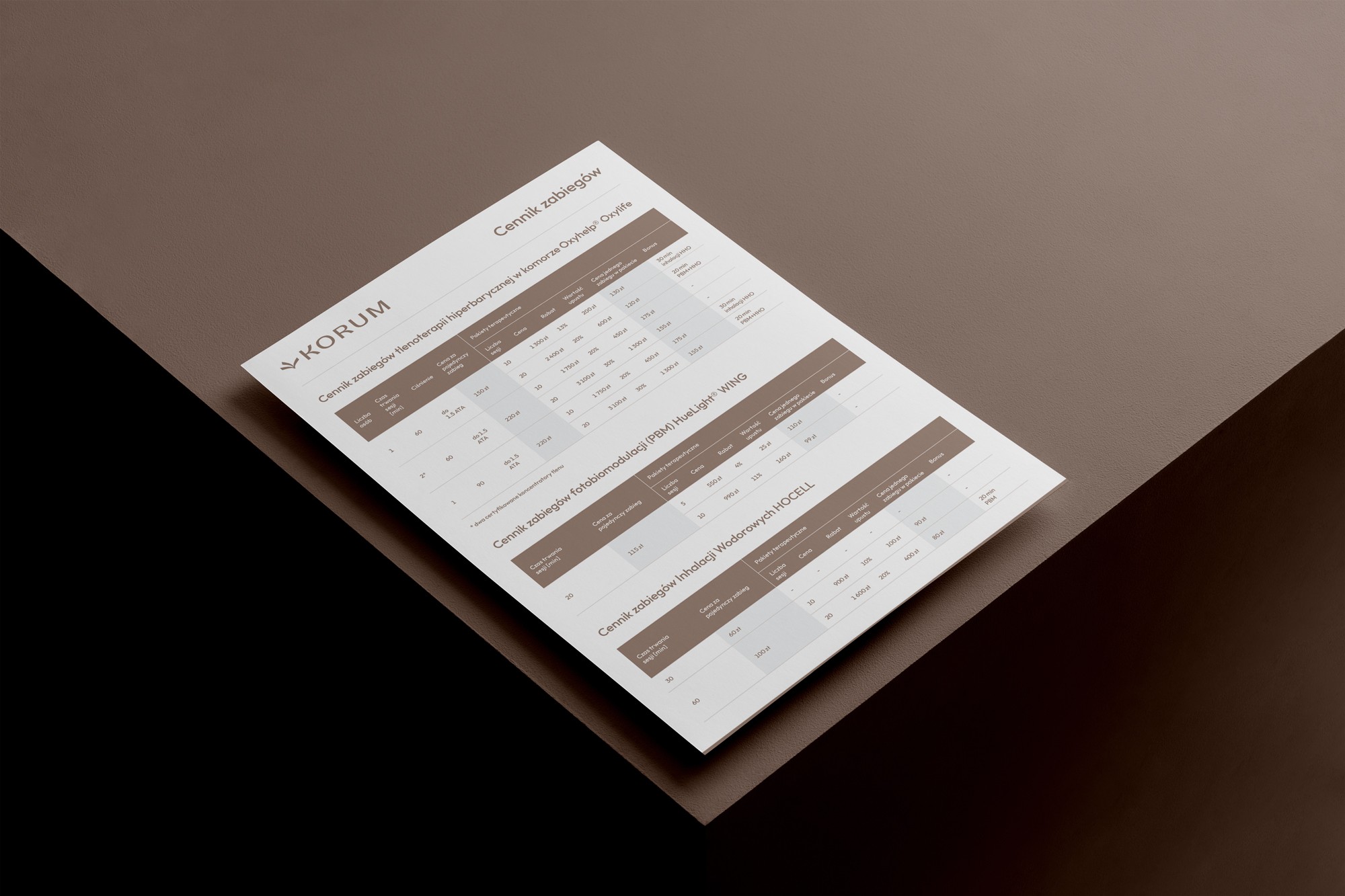 Kartka z wydrukowanym cennikiem