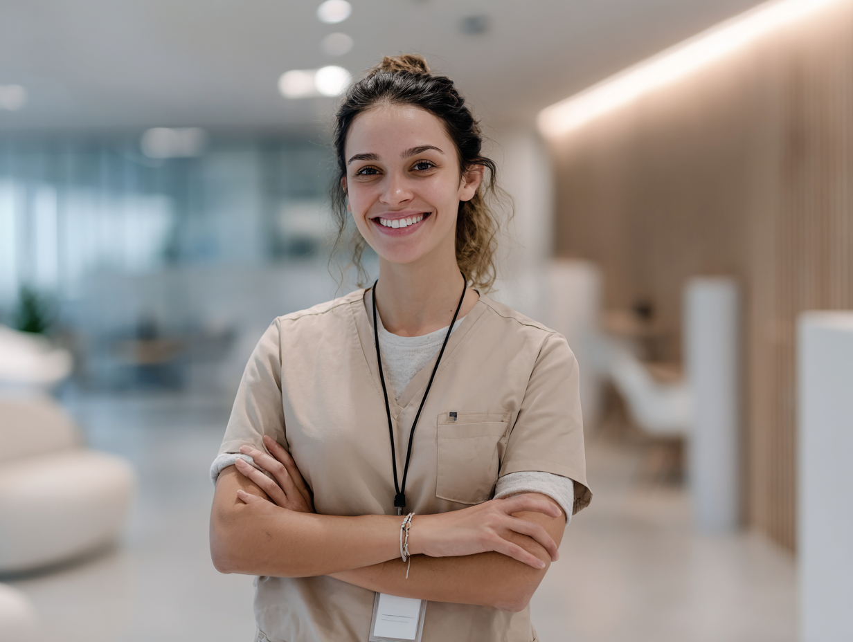 Lekarz z założonymi rękami stojący w klinice